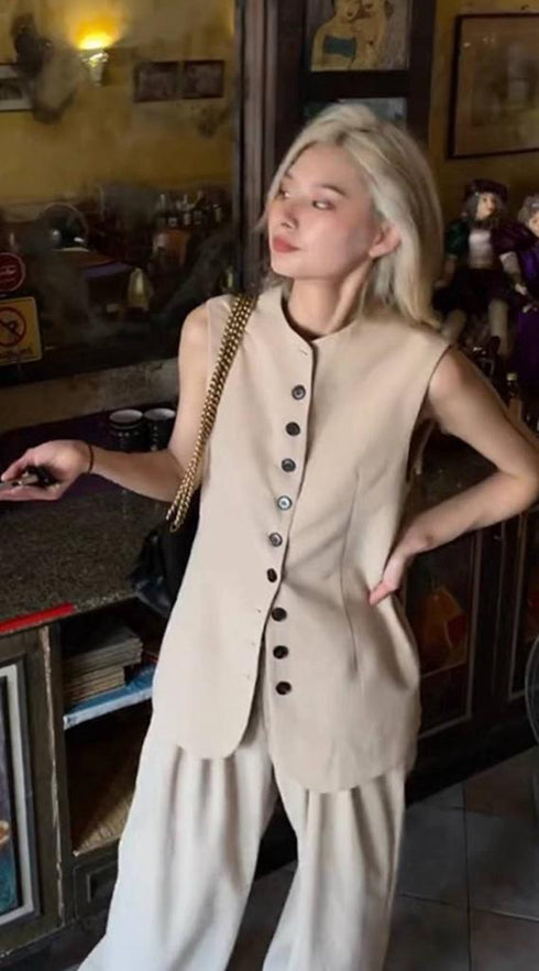Mo.Studio Round Neck Long Waist Coat and Trousers